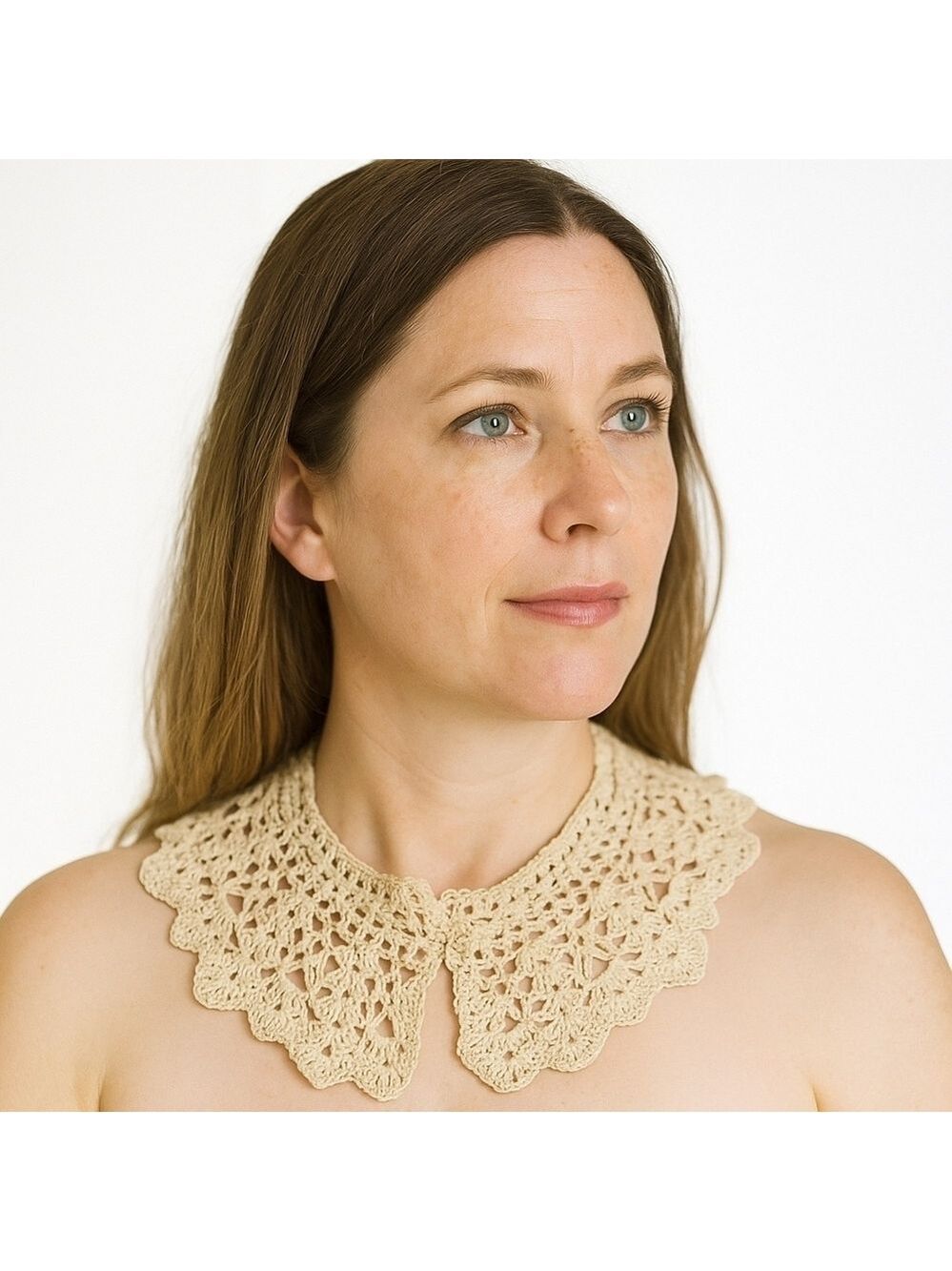 Hand Crafted Crochet Neck Accessory Beige Retro Collar Handmde Knitted Necklace